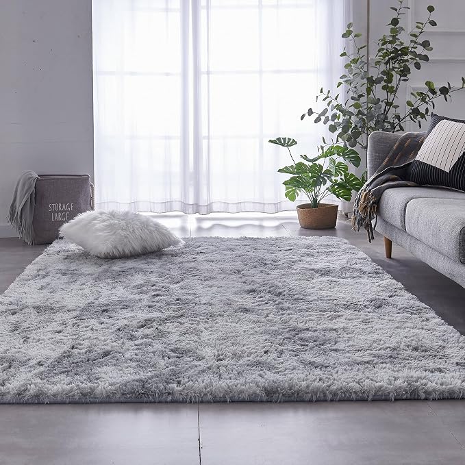 TABAYON Shaggy Tie Dyed Light Grey Rug, 2x3 Area Rugs - Image 3