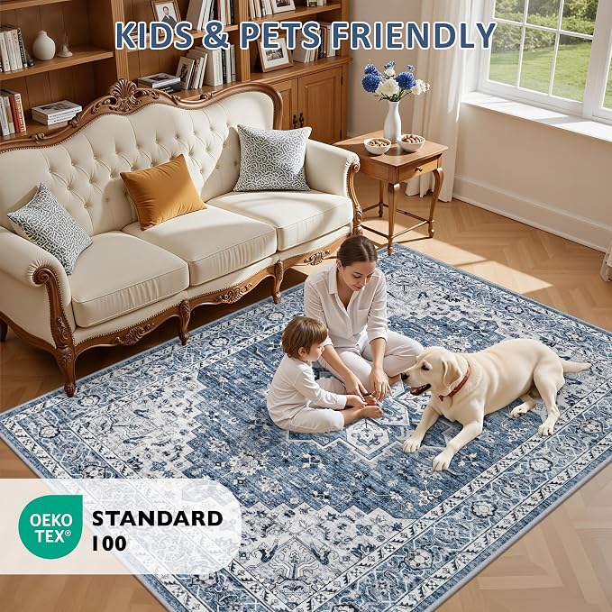 6x9 Area Rugs Living Room Rug: Washable Vintage Boho Medallion Rug No Slip - Image 8