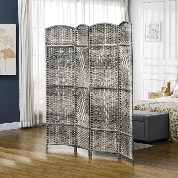HOMCOM Room Divider, 6 Ft 4 Panel Folding Privacy Screen, Hand-Woven PP Wall - Image 2