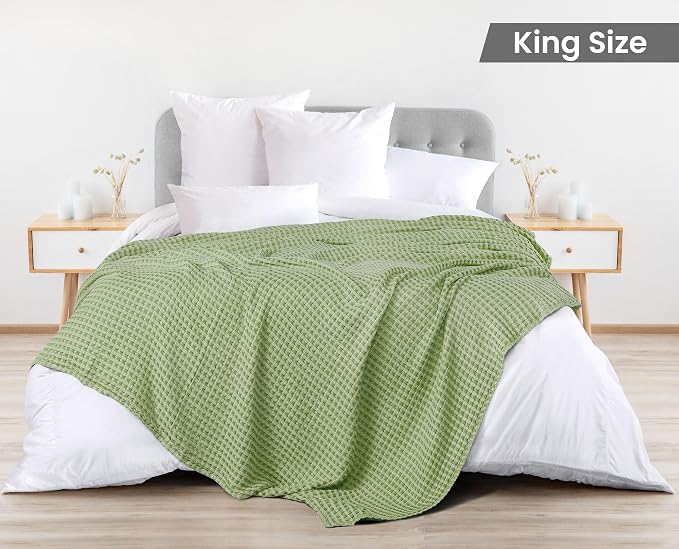 Utopia Bedding Sage Green 100% Cotton Waffle Blanket 300 GSM Soft Lightweight - Image 2