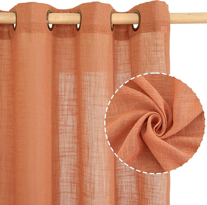 LAMIT Burnt Orange Linen Curtains 95 Inch Length 2 Panels, Linen Textured Light - Image 2