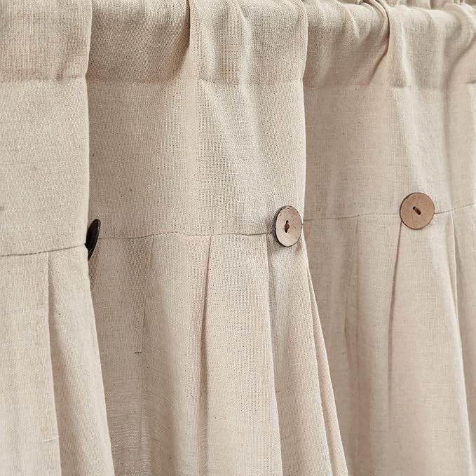 Lush Decor Linen Button Farmhouse Valance Curtians 52"W x 18"L Dark Linen - Image 3