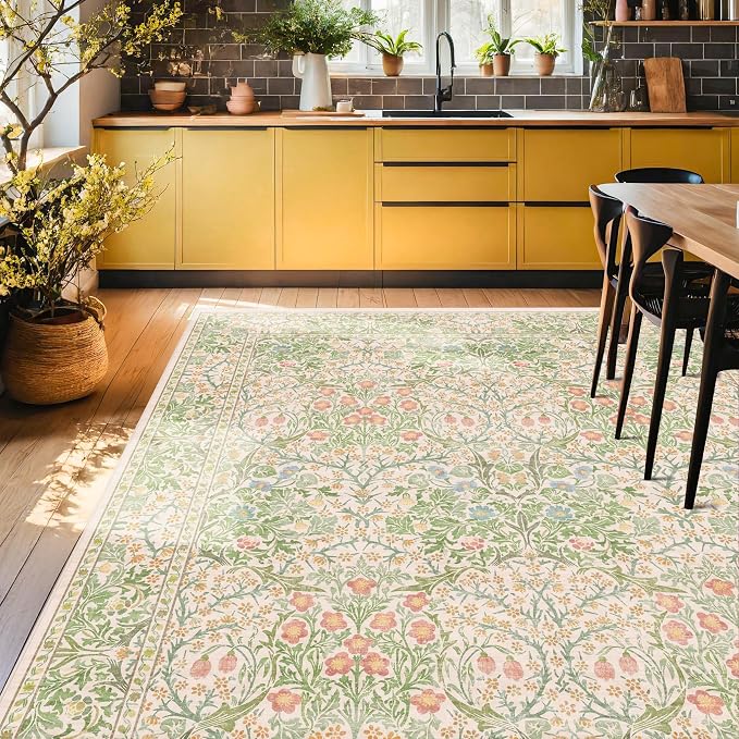 Vintage Washable Beige Green 10x12 Rug - Image 6