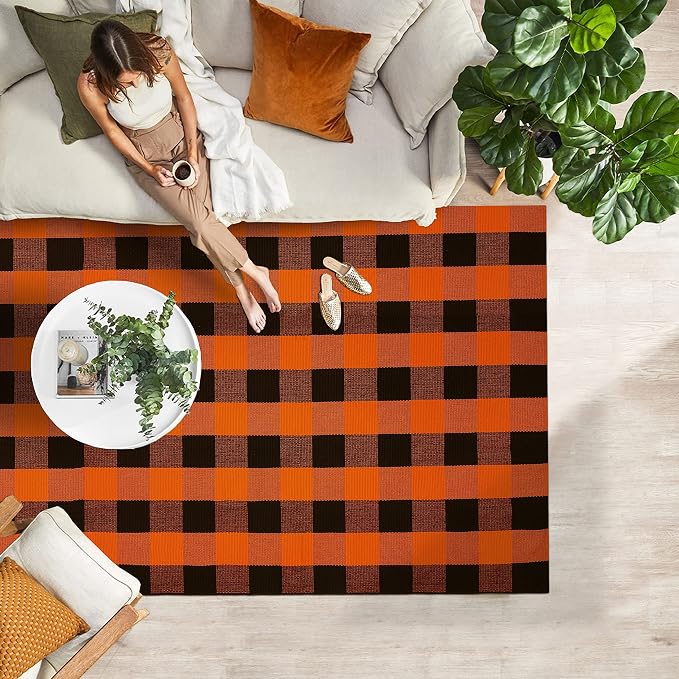 IOHOUZE Fall Buffalo Plaid Check Rug Outdoor Doormat 4x6 Ft Washable Woven - Image 3