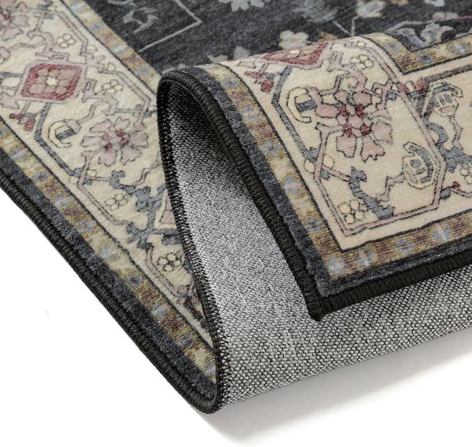 PureCozy Black 8x10 Area Rug Washable Vintage Carpet Living Room Large Indoor - Image 6