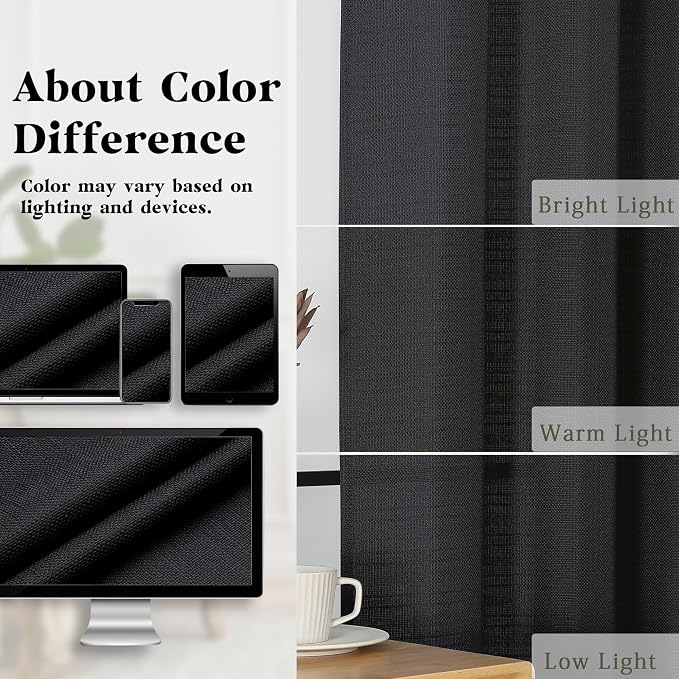 Gwine Black Valance for Windows, Light Filtering Faux Linen Textured Kitchen - Image 6