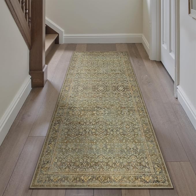 PureCozy Runner Rug 2x8 Brown Hallway Washable Kitchen Vintage Carpet Non Slip - Image 4