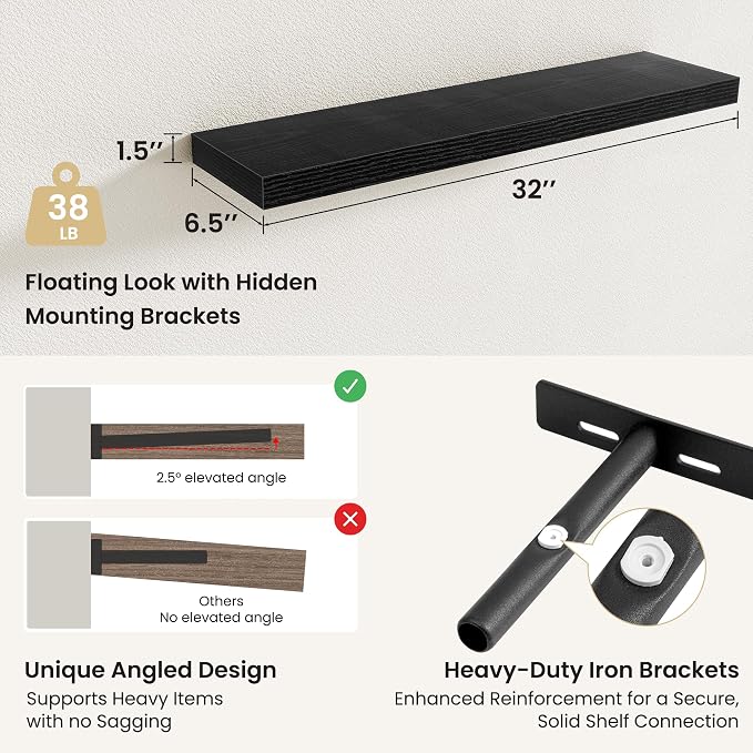 Fun Memories Floating Shelves for Wall, Rustic Wood Wall Mounted Shelves for - Image 3