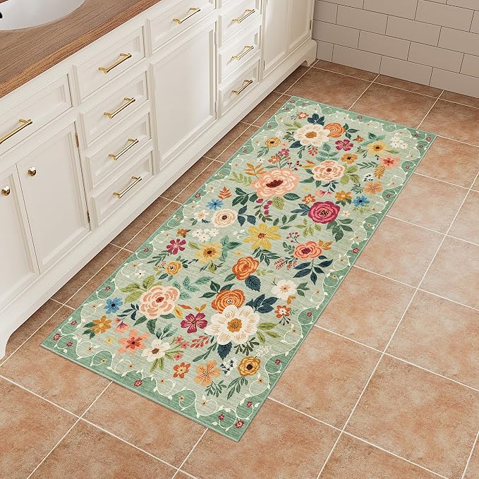 DUKINO 2x4 Rug for Entryway, Washable Kitchen Floral Runner Rug - Image 7