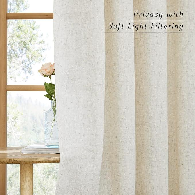 NICETOWN Flax Linen Semi Sheer Curtains 96 inches Long, Grommet Vertical Drapes - Image 4