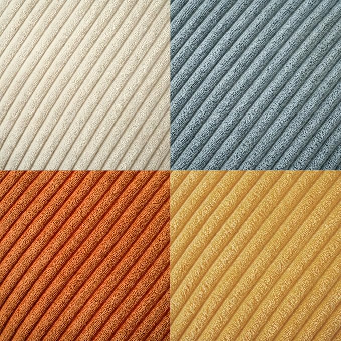 Volcanics Set of 4 Orange Teal Corduroy Decorative Couch Throw Pillow Covers - Image 3