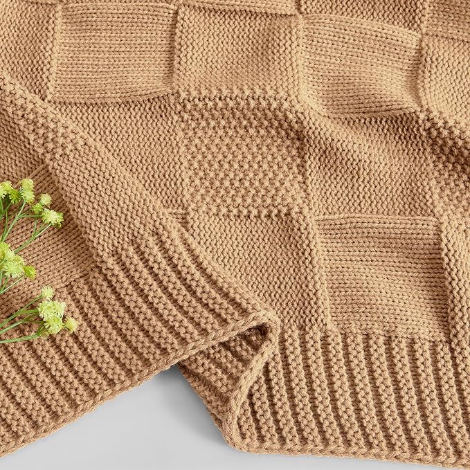 CozeCube Check Knit Throw Blanket, Decorative Christmas Soft Cozy Warm Knitted - Image 9