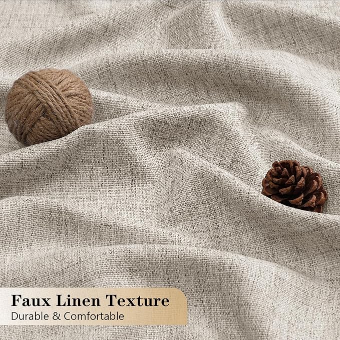 OVZME Valance for Windows, Light Filtering Faux Linen Textured Small Cafe - Image 4