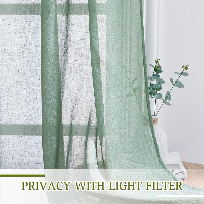 NICETOWN Olive Green Curtains Linen Sheer Texture - Image 5