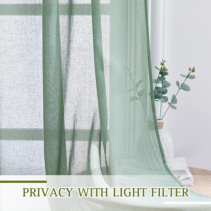 NICETOWN Linen Textured Semi Sheer Olive Green Curtains, Grommet Privacy Flax - Image 4