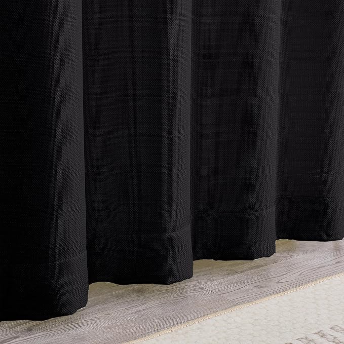 Chyhomenyc Black Curtains 63 Inch Length 2 Panels, Faux Linen Textured Semi - Image 9