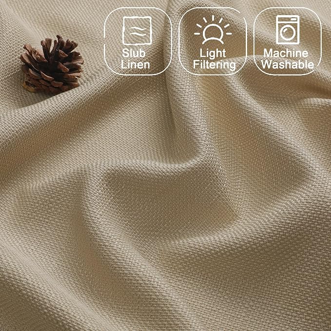 Chyhomenyc Camel Curtains 63 Inch Length 2 Panels, Faux Linen Textured Semi - Image 4