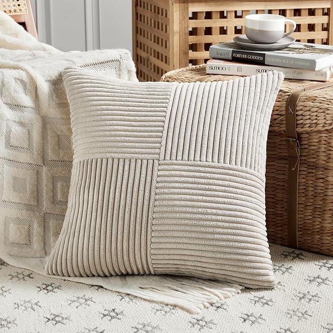Fancy Homi 2 Packs Neutral Taupe Euro Decorative Throw Pillow Covers 28x28 Inch - Image 2