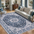 Tangsoo 5x7 Area Rug for Living Room Non Slip, Washable Vintage Blue Floral Rug by Tangsoo