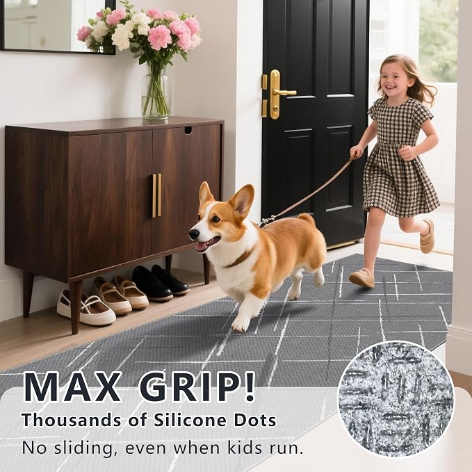 Gray Runner Rug Ultra Non-Slip 2x4 Washable Bedroom Rugs Modern Tear and Stain - Image 9