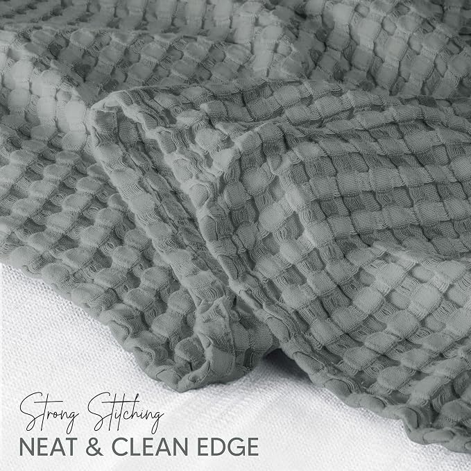 Utopia Bedding Cool Grey 100% Cotton Waffle Blanket 300 GSM Soft Lightweight - Image 3