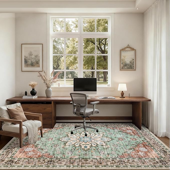Area Rugs 9x12 Living Room Rug: Washable Rug Soft Vintage Distressed Floral - Image 6