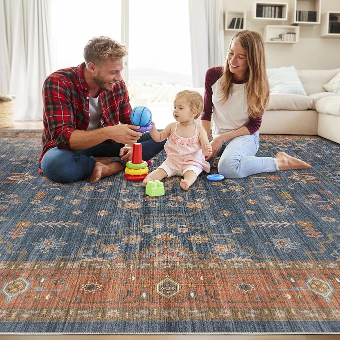7x9 Area Rug for Living Room- Machine Washable Soft Oriental Vintage Large - Image 7