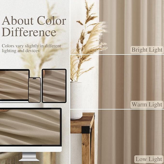 Sepia Beige Linen Curtains 108 Inches Long - Image 3