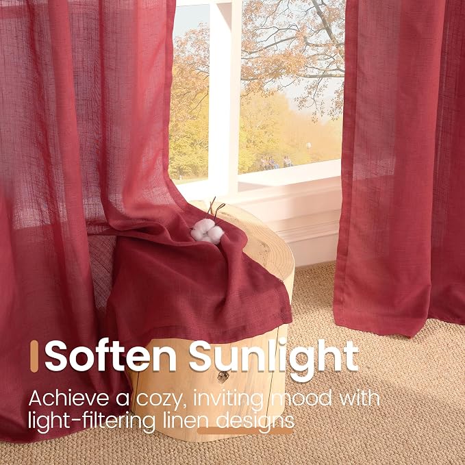 BGment Long Linen Semi Sheer Curtains 102 Inch Length - Image 5