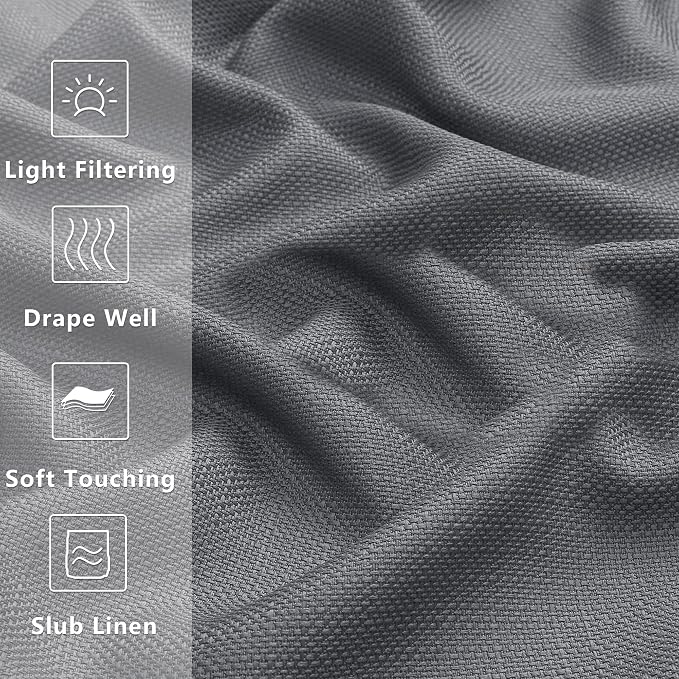 Gwine Dark Grey Valance for Windows, Light Filtering Faux Linen Textured - Image 3