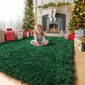 Amdrebio Dark Green Area Rugs for Bedroom Aesthetic, Fluffy Rug for Living Room by Amdrebio