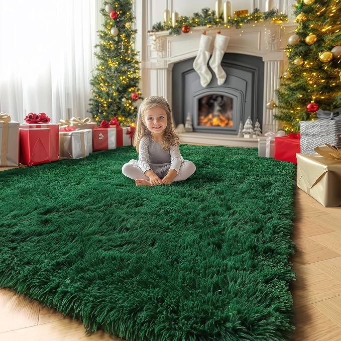 Amdrebio Dark Green Area Rugs for Living Room, Fluffy Thick Rug for Bedroom - Image 8
