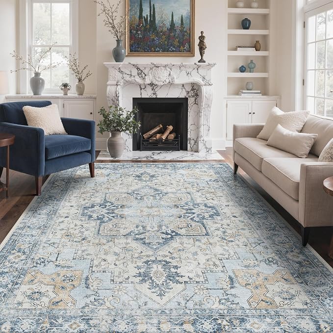 GENIMO 9x12 Area Rugs for Living Room, Machine Washable Non Slip Vintage Rugs by GENIMO