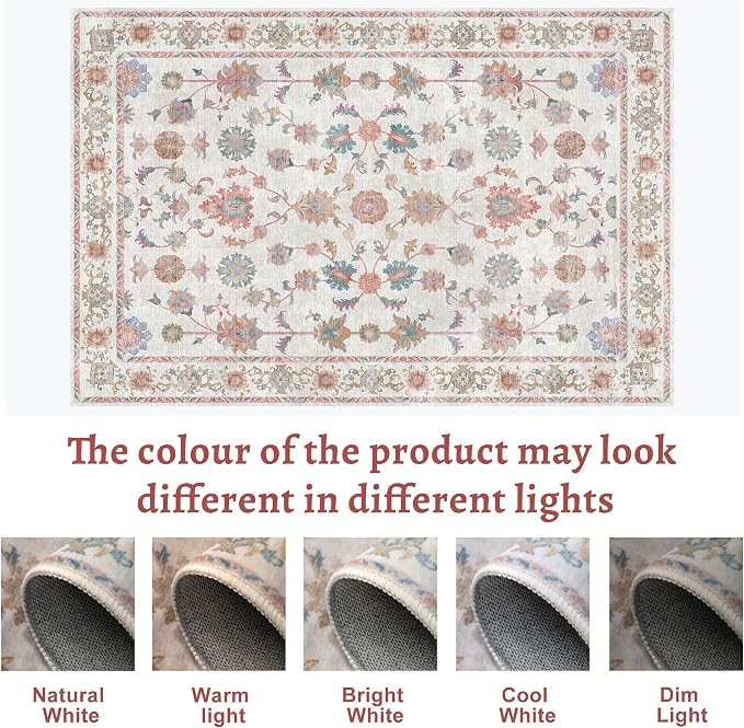 Tangsoo Floral Area Rug 6x9 Machine Washable Non-Slip Rug Vintage Distressed - Image 3