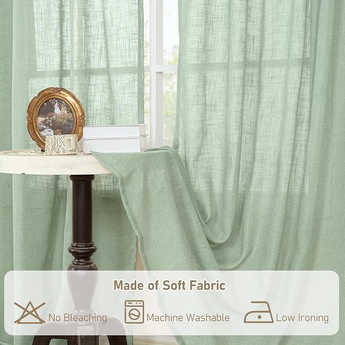 LAMIT 54 Inch Semi Sheer Window Linen Curtains, Light Filtering Panels Back Tab - Image 8