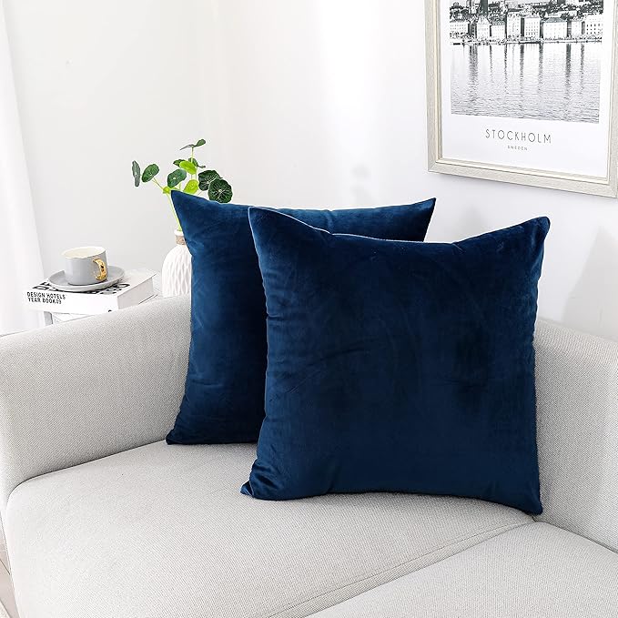 NiNi ALL Decorative Throw Pillow Covers Velvet Dark Blue Cover 20x20 Inch Pack by NiNiALL