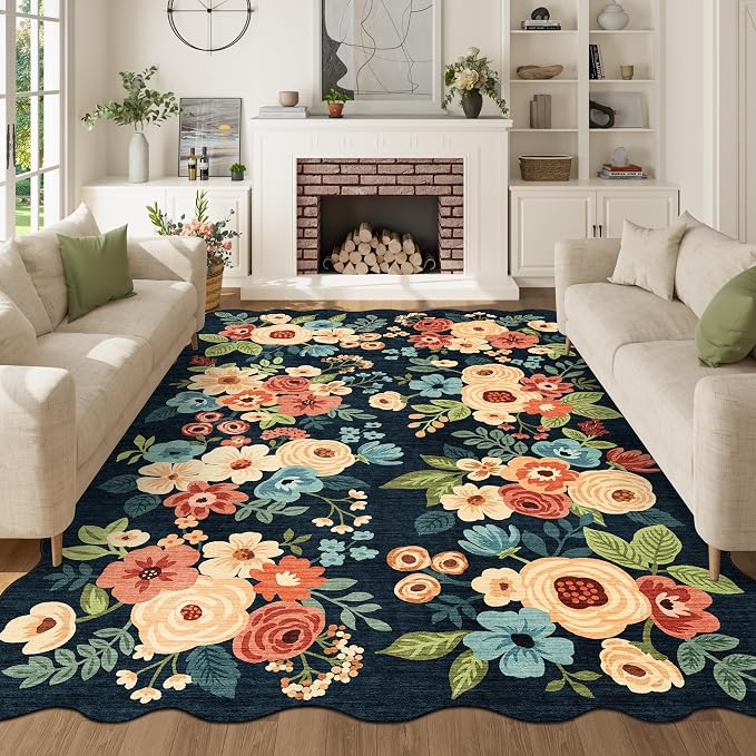 DUKINO 6x9 Area Rug, Floral Washable Rugs - Image 2