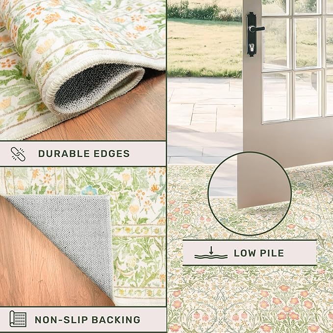 Hazo Haus Beige Green Bedroom Rug 5x7 Area Rug - Image 4