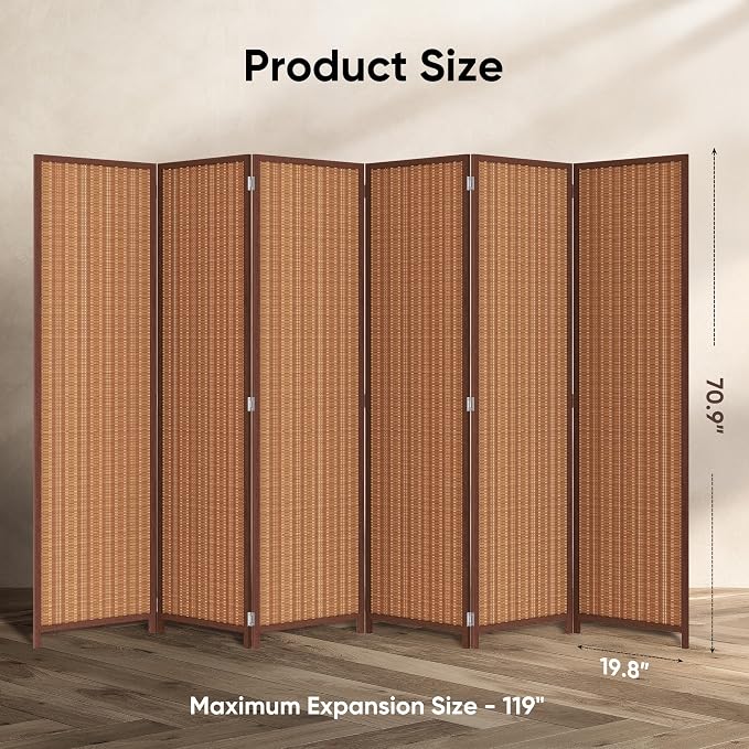 JOSTYLE 6 Panel Folding Privacy Screens 6ft Bamboo Freestanding Room Dividers - Image 2