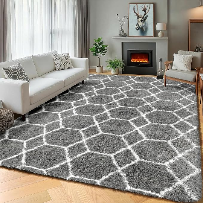 ONASAR Large Area Rugs for Living Room, 7x10 Grey and White Rug, Moroccan Thick - Image 3