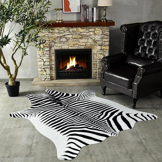Easycozy Faux Zebra Pattern Rug: 4.6 x 5.2 Bold Zebra Stripe Faux Cowhide Area - Image 5