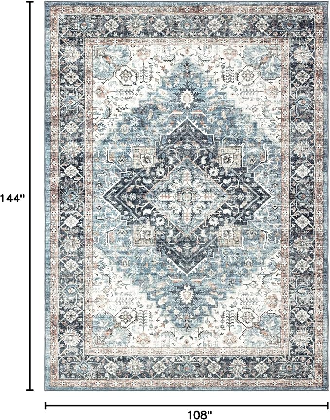 Area Rug 9×12, Large Vintage Boho Rug, Ultra-Soft Low Pile, Non Slip, Stain - Image 2