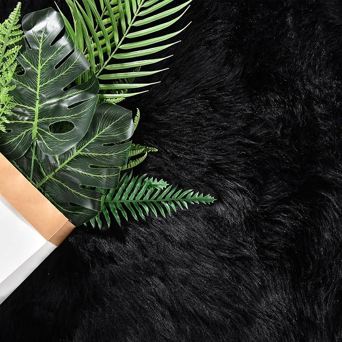 Goolela Black Sheepskin Area Rug 10x12 Fluffy Fuzzy Shag Carpet - Image 6