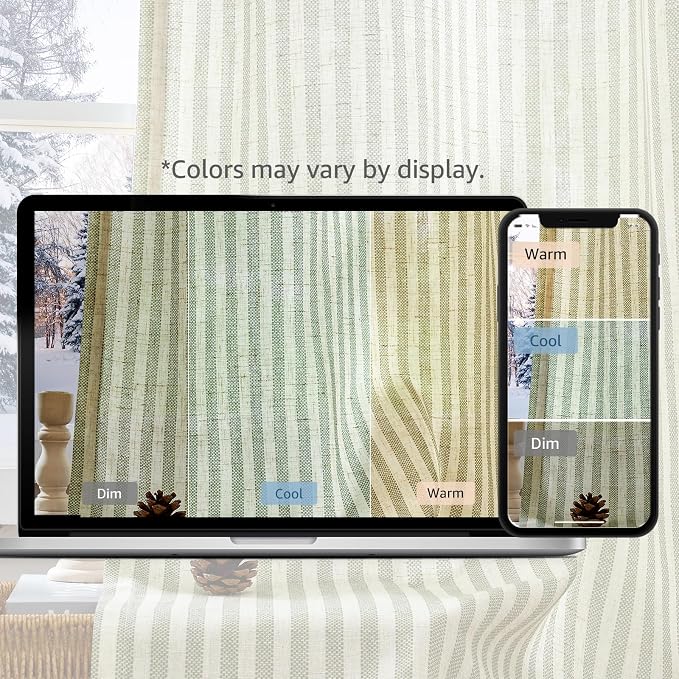 jinchan Linen Curtains for Living Room Green on Beige Striped Curtains for - Image 9