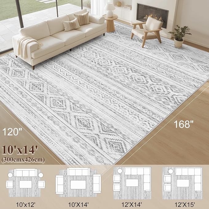 cotiled 10x14 Area Rug Living Room: Washable Boho Rugs - Image 2
