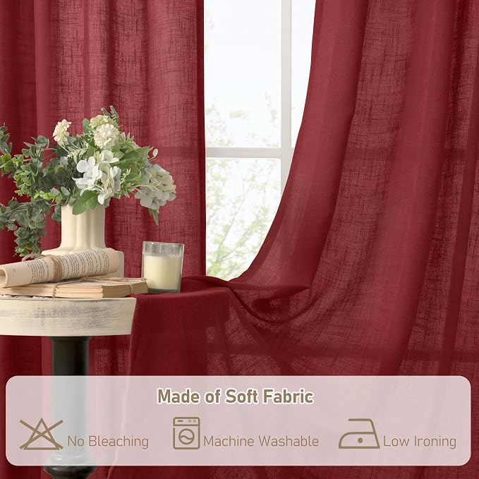 LAMIT 95 inch Linen Curtains for Living Room, Burgundy Red Bronze Grommet - Image 9