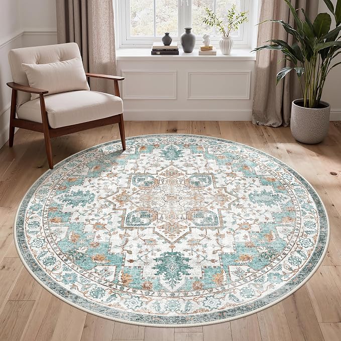 GENIMO 5FT Round Area Rugs for Living Room, Circle Rugs Machine Washable Low by GENIMO