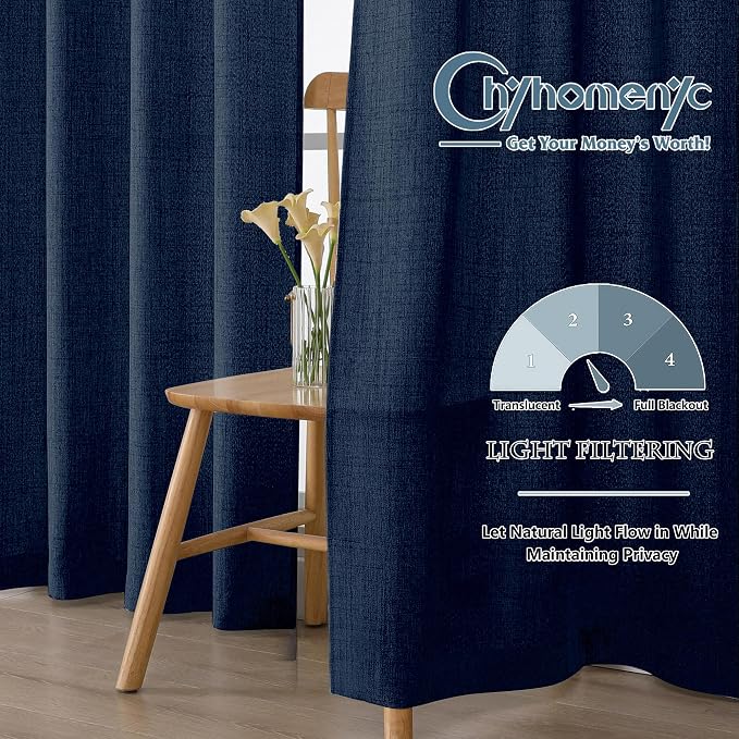 Chyhomenyc Navy Blue Kitchen Curtains 22 Inch Length, Light Filtering Faux - Image 2