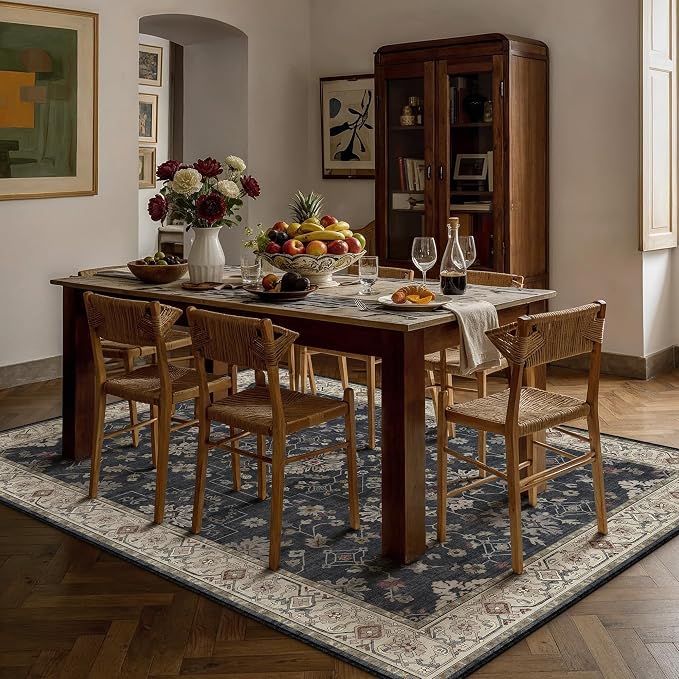 PureCozy Black 5x7 Area Rug Washable Vintage Carpet Living Room Bedroom Indoor - Image 4