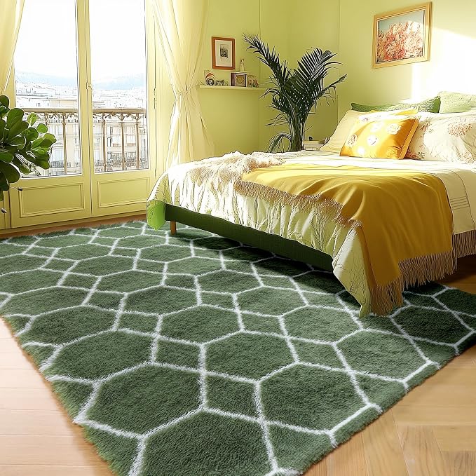 ONASAR 6x9 Area Rugs for Living Room Bedroom, Large Fluffy Olive Green and - Image 4